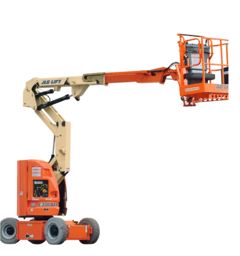 Electric articulated boom lift rental for indoor and outdoor access work by Iron Core Rentals