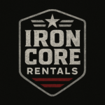 Iron Core Rentals logo featuring a rugged shield design with star and bold lettering representing heavy equipment rental services